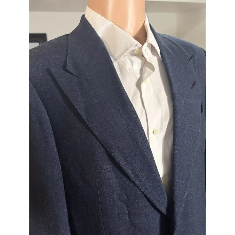 Tom Ford Blue Hopsack Wool Silk Peak Lapel Suit 48R 38R 32x28 Trousers Windsor